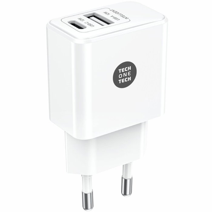 Tech One Tech Cargador de pared 12W con USB-A y USB-C Blanco TEC2904
